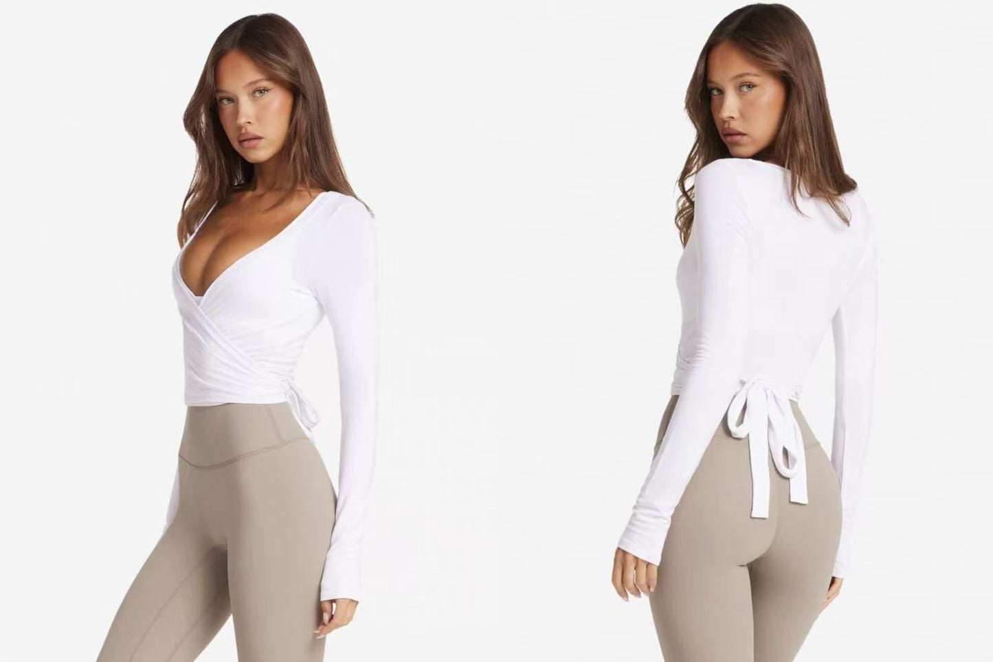 🧘♀️✨Sexy and sporty strappy fitness wear for women, professional Pilates training, slim fit yoga wear, long sleeves🤸♀️💦