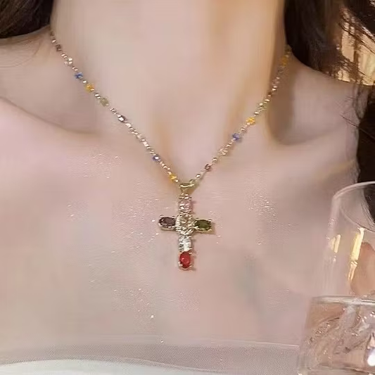 ✨ Cross shaped crystal necklace