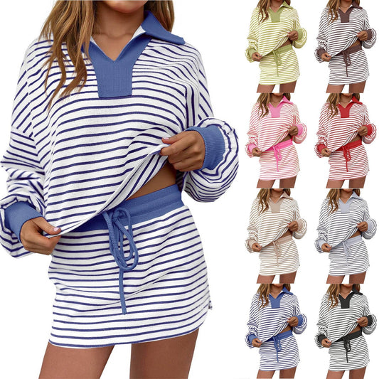 2 Piece Outfits Casual Sweatshirt Skirt Set Long Sleeve Skort