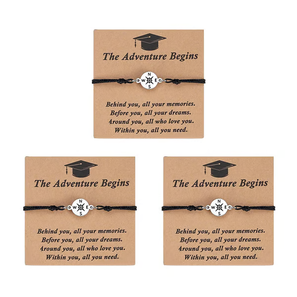 Graduation Compass Bracelet for Class of 2026 – Inspirational Gift for Her Him, High School College 8th Grade Graduate, Stainless Steel with Heartfelt Card & Graduation Cap Box