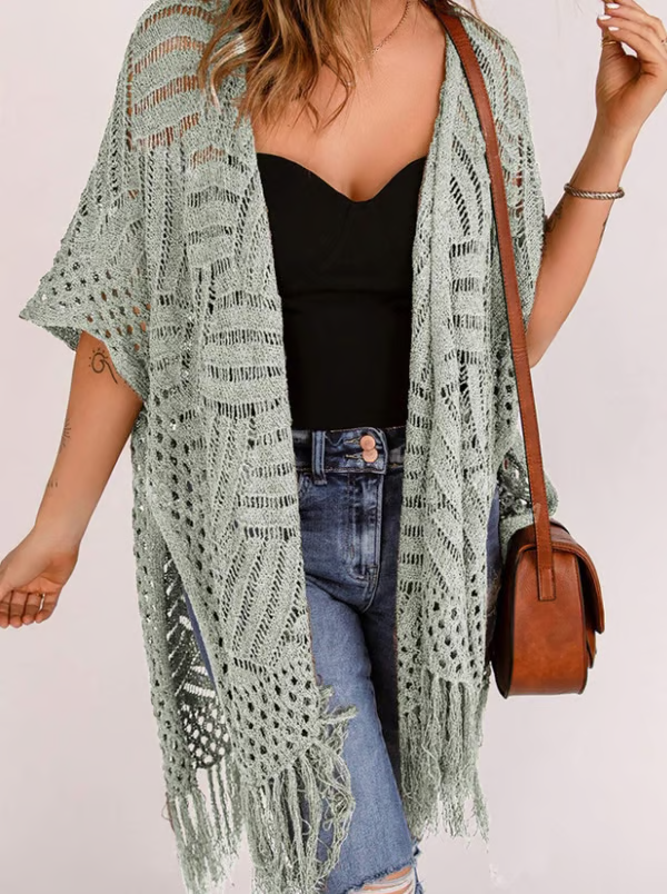 ☀️ Summer Crochet Cardigan - Oversized Open Front Kimono Sweater with Tassel ✨