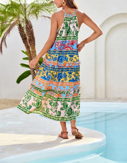 🌸Women's Boho Casual Summer Floral Halter Tiered Beach Dress👗