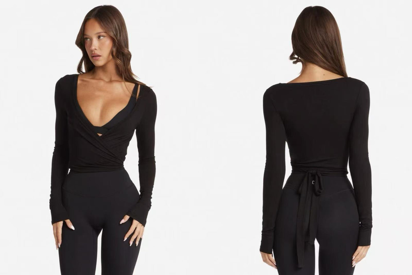 🧘‍♀️✨Sexy and sporty strappy fitness wear for women, professional Pilates training, slim fit yoga wear, long sleeves🤸‍♀️💦
