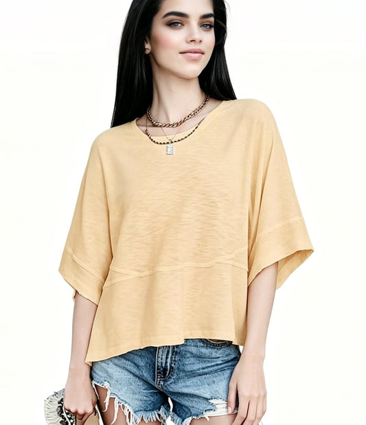 Women's Summer Casual Crewneck Batwing Half Sleeve T-Shirts Solid Color Loose Fit Cute Basic Flowy Tops Tees Blouses