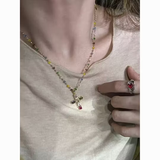 ✨ Cross shaped crystal necklace