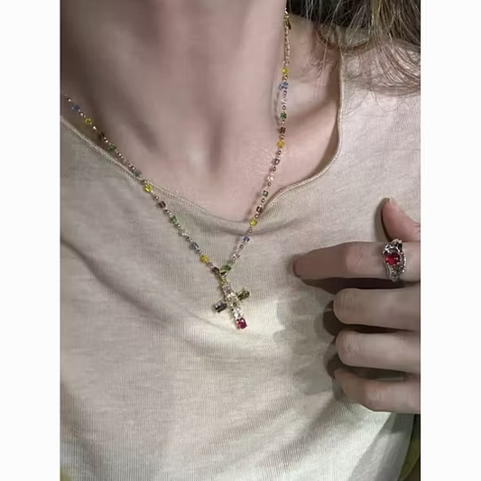 ✨ Cross shaped crystal necklace