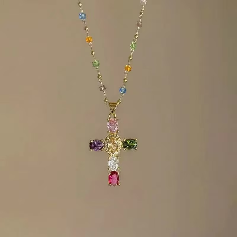 ✨ Cross shaped crystal necklace