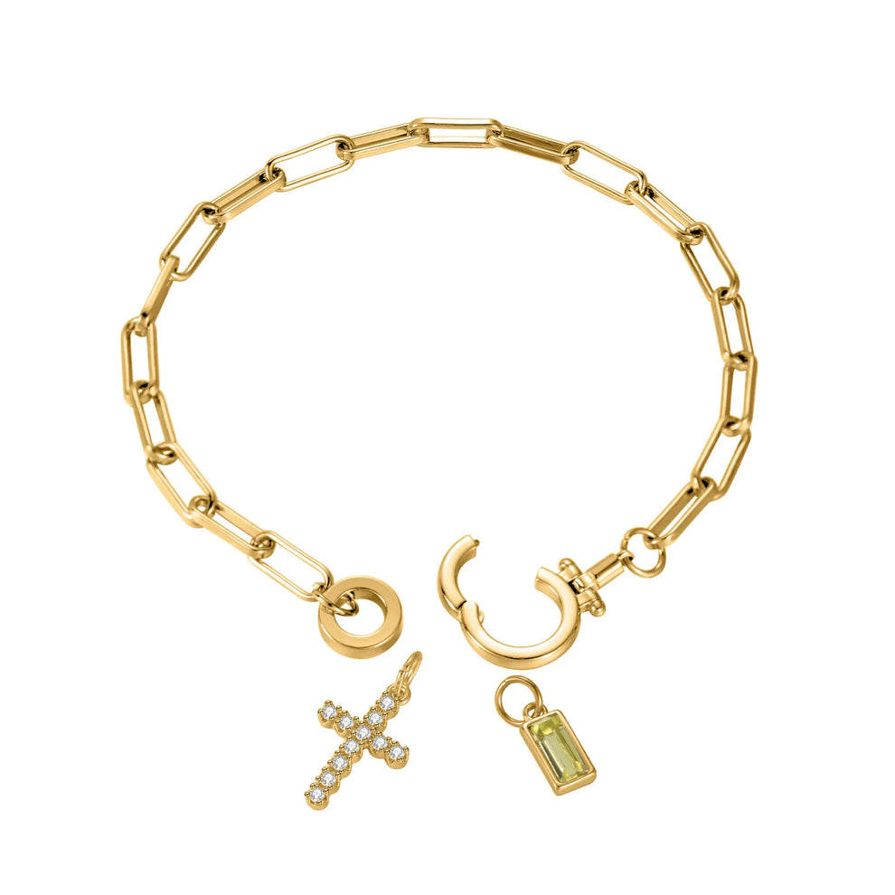 Paperclip Cross & Birthstone Bracelet