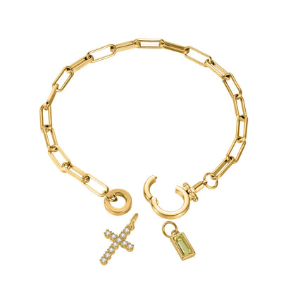 Paperclip Cross & Birthstone Bracelet
