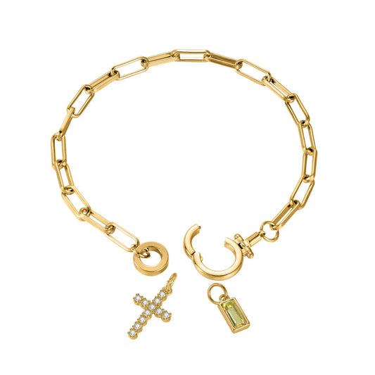 Paperclip Cross & Birthstone Bracelet