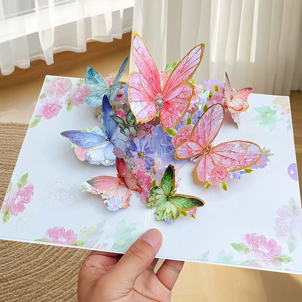 🦋 Vibrant 3D Butterfly & Daisy Pop-Up Greeting Card