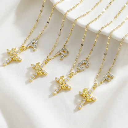 Initial Crown Cross Faith Necklace