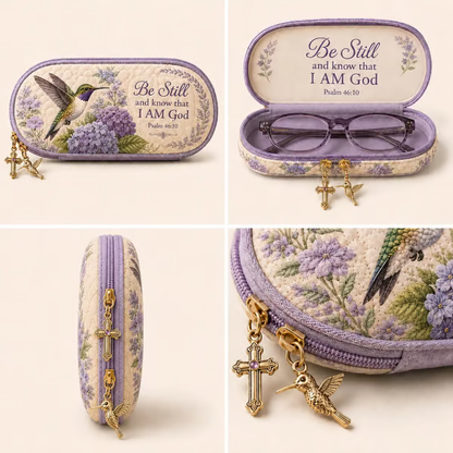 💜Be Still Hummingbird Quilted Glasses Case