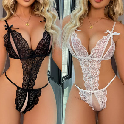 Deep V Lace Spaghetti Straps Backless Bodysuit
