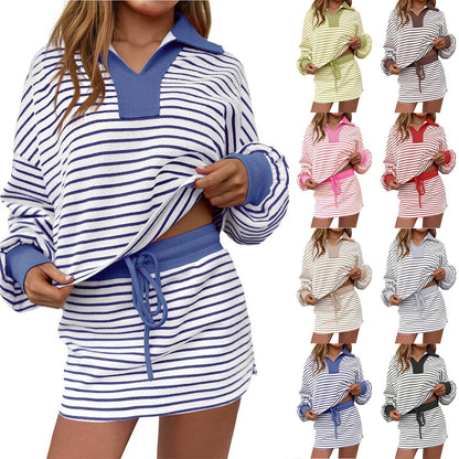 2 Piece Outfits Casual Sweatshirt Skirt Set Long Sleeve Skort