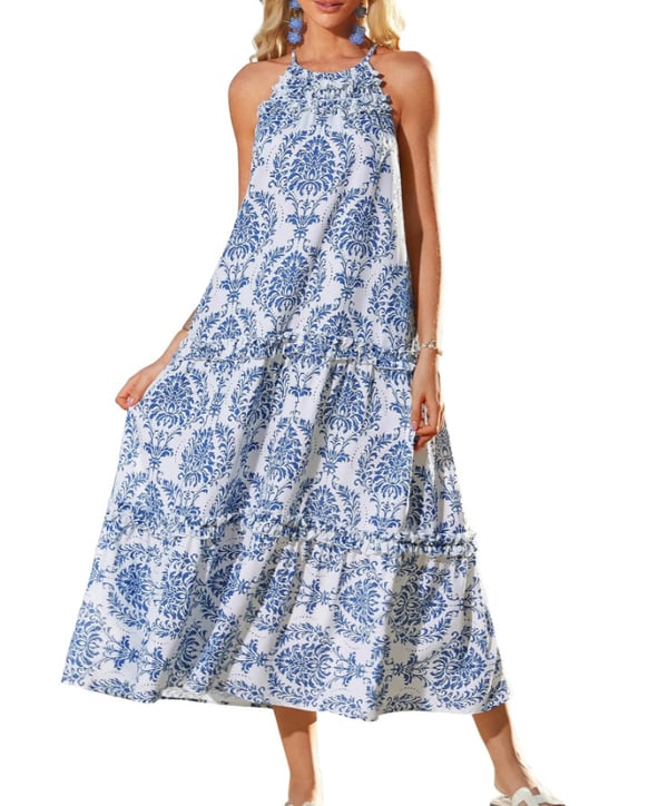 🌸Women's Boho Casual Summer Floral Halter Tiered Beach Dress👗