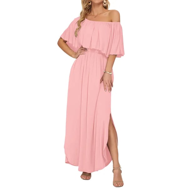 🔥Women's Off The Shoulder Dress Wedding Guest Dress Summer Casual Long Ruffle Party Side Split Beach Maxi Dresses