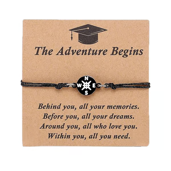 Graduation Compass Bracelet for Class of 2026 – Inspirational Gift for Her Him, High School College 8th Grade Graduate, Stainless Steel with Heartfelt Card & Graduation Cap Box