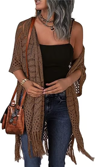 ☀️ Summer Crochet Cardigan - Oversized Open Front Kimono Sweater with Tassel ✨
